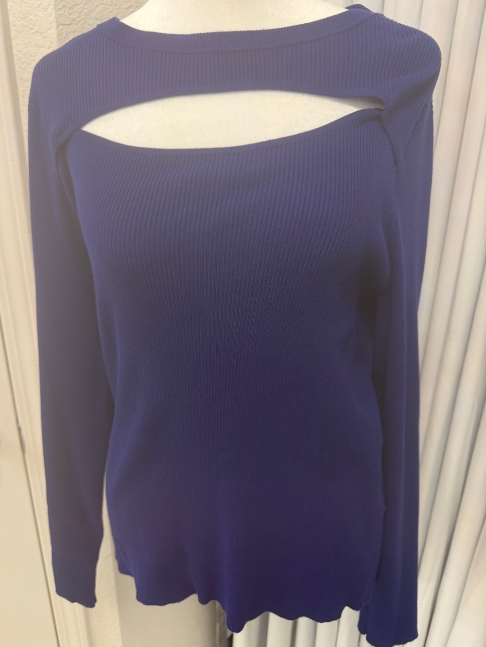 INC International Concepts Blue Ribbed Knit Cutout Pullover Sweater XL EUC